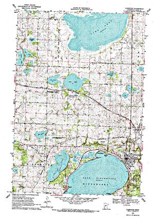 Topographic map for Lake Minnewaska, Minnesota