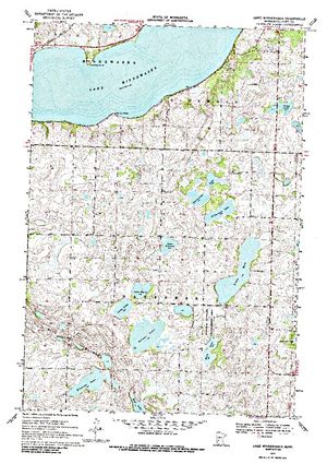 Topographic map for Lake Minnewaska, Minnesota