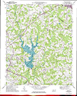 Topographic map for Kings Mountain Reservoir, North Carolina