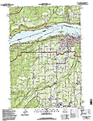 Topographic map for Bonneville Pool, Oregon
