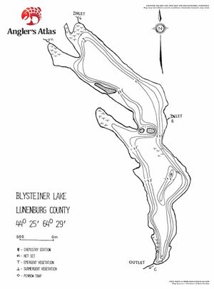 Contour map for Blysteiner Lake, Nova Scotia