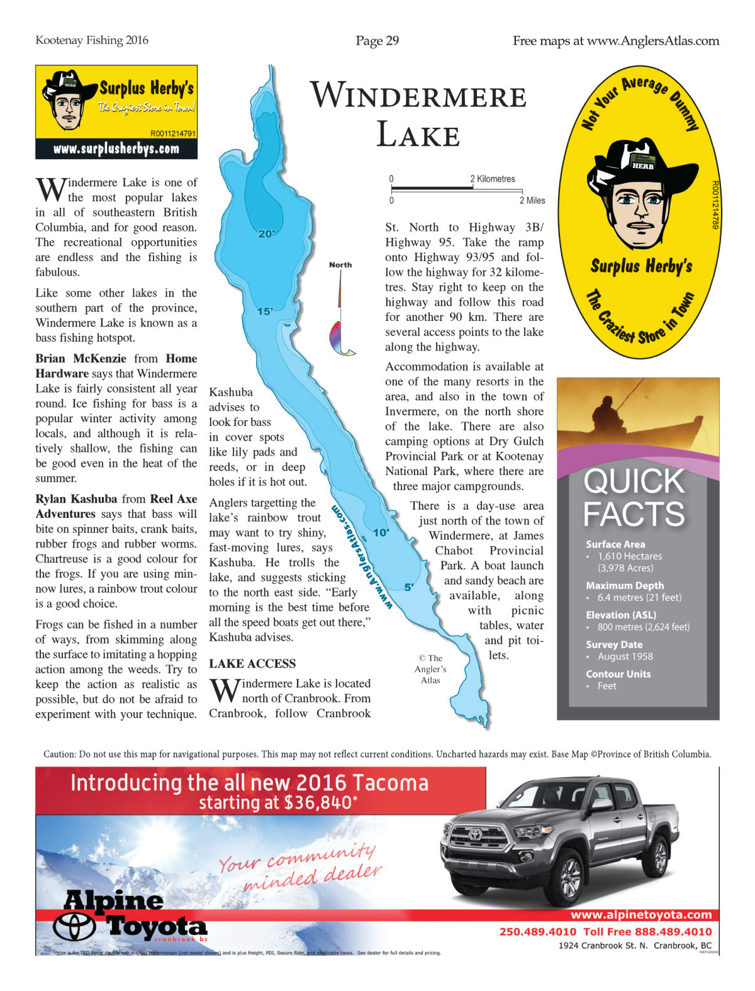 Lake Windermere Bc Depth Chart