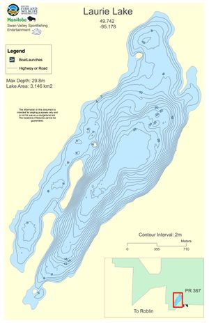 Shaded Contour map for Laurie Lake, Manitoba