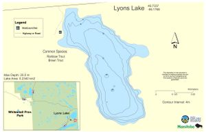 Shaded Contour map for Lyons Lake, Manitoba