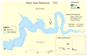 Shaded Contour map for Mary Jane Reservoir, Manitoba