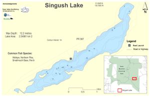 Shaded Contour map for Singush Lake, Manitoba