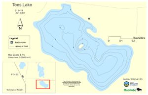 Shaded Contour map for Tees Lake, Manitoba