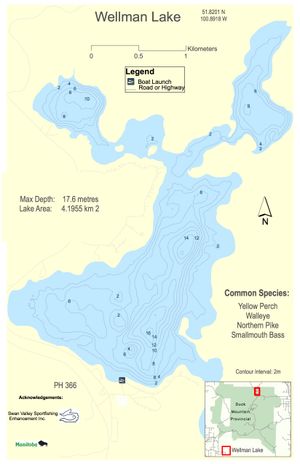 Shaded Contour map for Wellman Lake, Manitoba