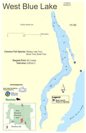 Shaded Contour map for West Blue Lake, Manitoba
