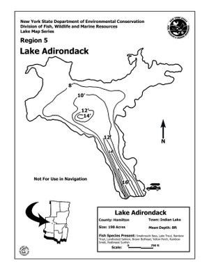 Contour map for Adirondack Lake, New York