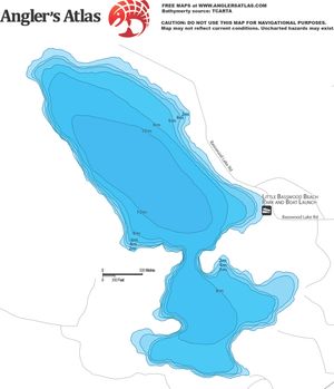 Shaded Contour map for Little Basswood Lake, Ontario
