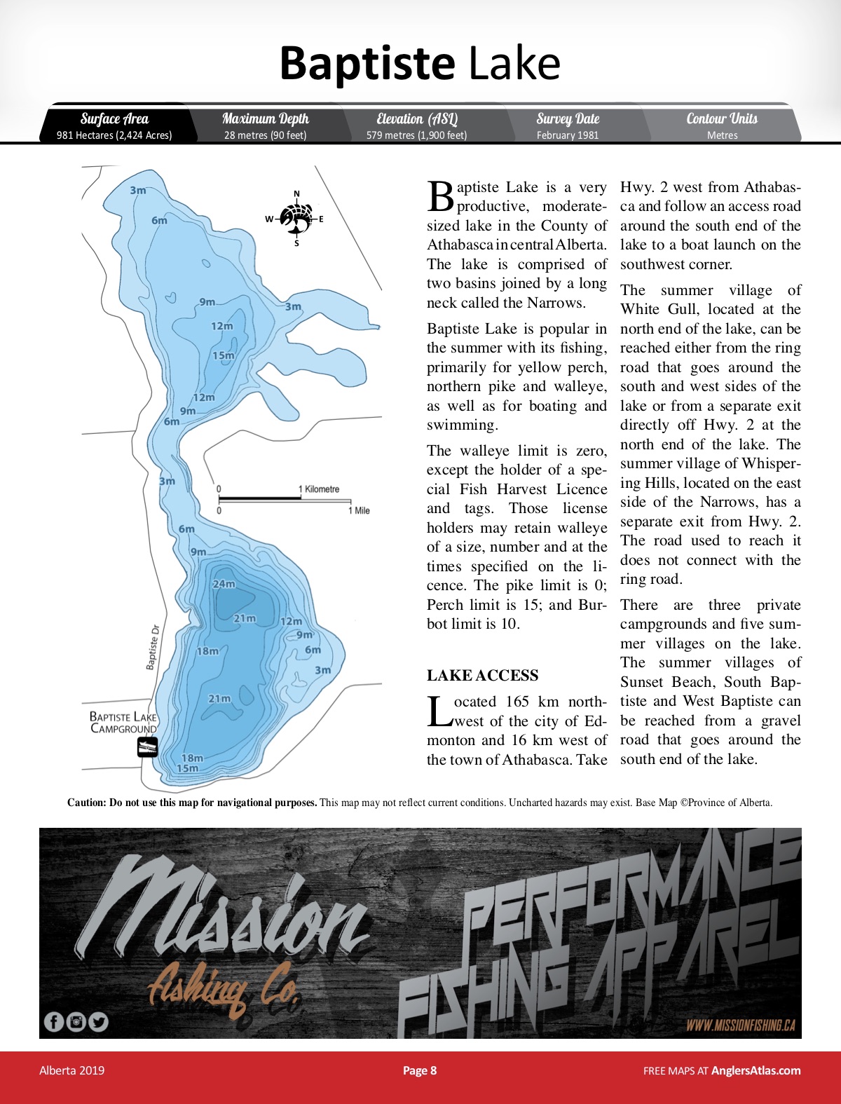 Baptiste Lake Depth Chart