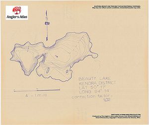 Contour map for Beauty Lake, Ontario