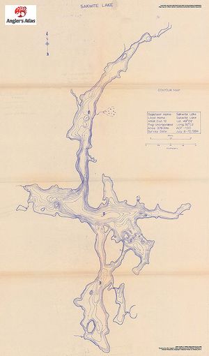 Contour map for Sakwite Lake, Ontario