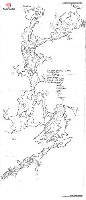 Contour map for Kashabowie Lake, Ontario