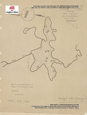 Contour map for Rongie Lake, Ontario