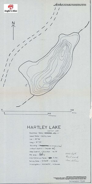Contour map for Hartley Lake, Ontario