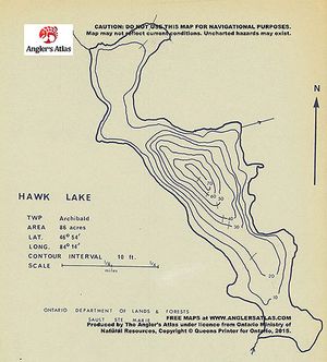 Contour map for Hawk Lake, Ontario
