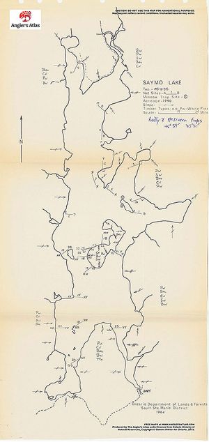 Contour map for Saymo Lake, Ontario