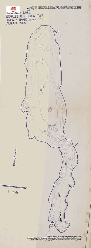 Contour map for Saganash Lake, Ontario