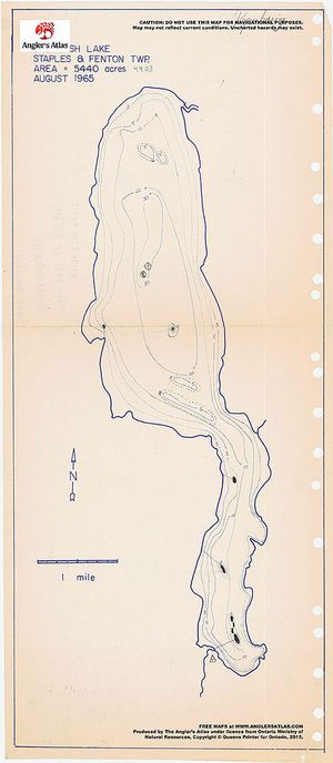 Contour map for Saganash Lake, Ontario