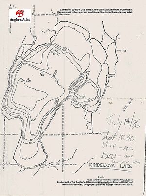 Contour map for Mindemoya Lake, Ontario