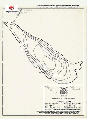 Contour map for Cyprus Lake, Ontario