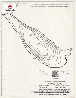 Contour map for Cyprus Lake, Ontario