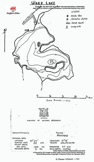 Contour map for Ward Lake, Ontario