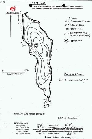Contour map for Leta Lake, Ontario