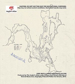 Contour map for Ashigami Lake, Ontario