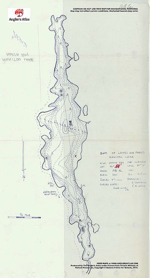 Contour map for Manitou Lake, Ontario