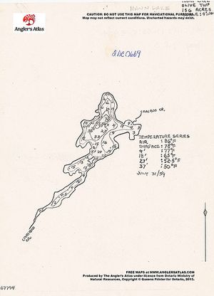 Contour map for Mann Lake, Ontario