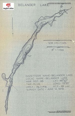 Contour map for Belanger Lake, Ontario