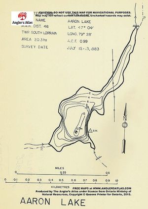 Contour map for Aaron Lake, Ontario