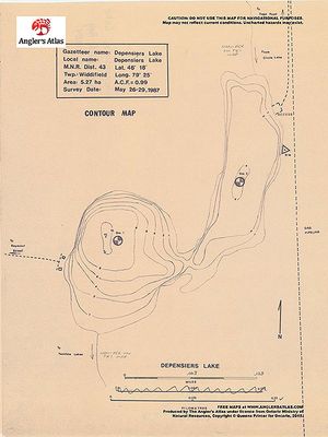 Contour map for Depensiers Lake, Ontario