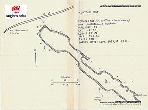 Contour map for Jevins Lake, Ontario