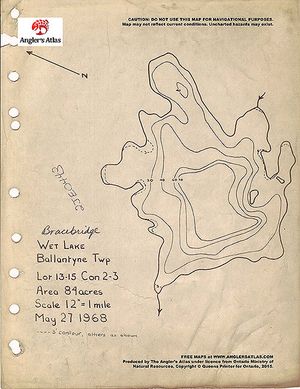 Contour map for Wet Lake, Ontario