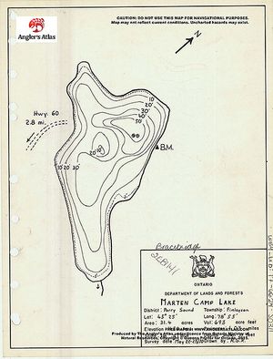 Contour map for Martencamp Lake, Ontario