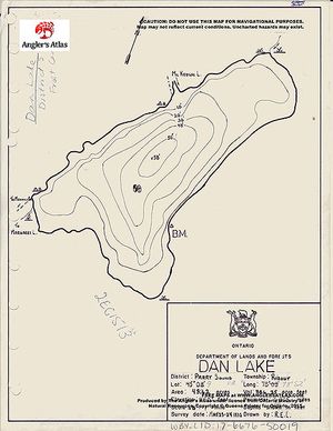 Contour map for Dan Lake, Ontario