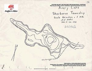 Contour map for Avery Lake, Ontario