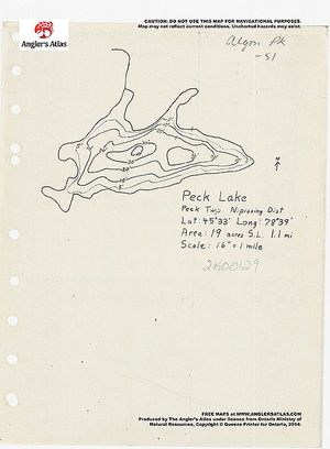 Contour map for Peck Lake, Ontario