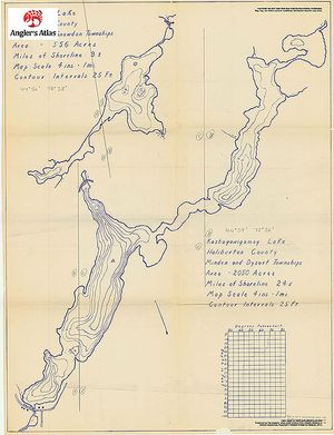 Contour map for Kashagawigamog Lake, Ontario