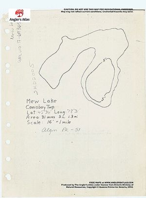 Contour map for Mew Lake, Ontario