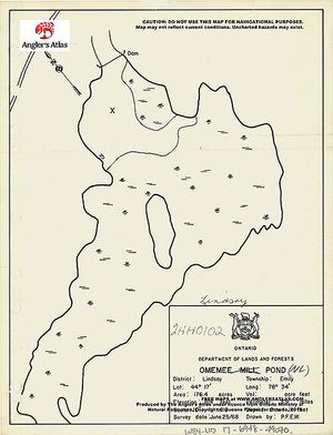 Contour map for Omemee Pond, Ontario