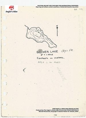 Contour map for Brewer Lake, Ontario