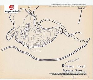 Contour map for Riddell Lake, Ontario