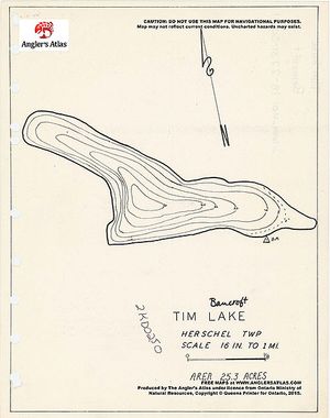 Contour map for Tim Lake, Ontario