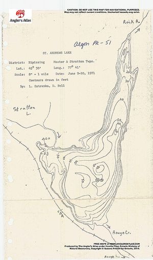 Contour map for St. Andrews lake, Ontario