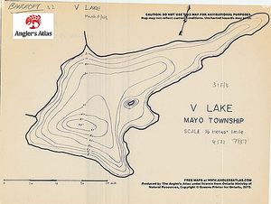 Contour map for V Lake, Ontario